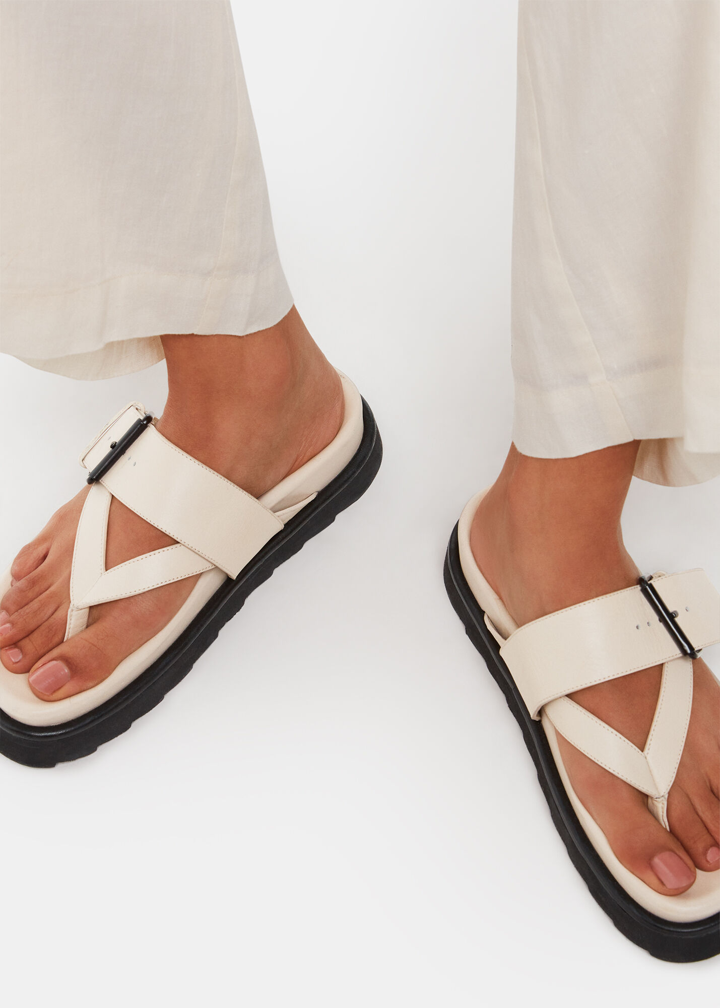White Sutton Toe Post Buckle Sandal